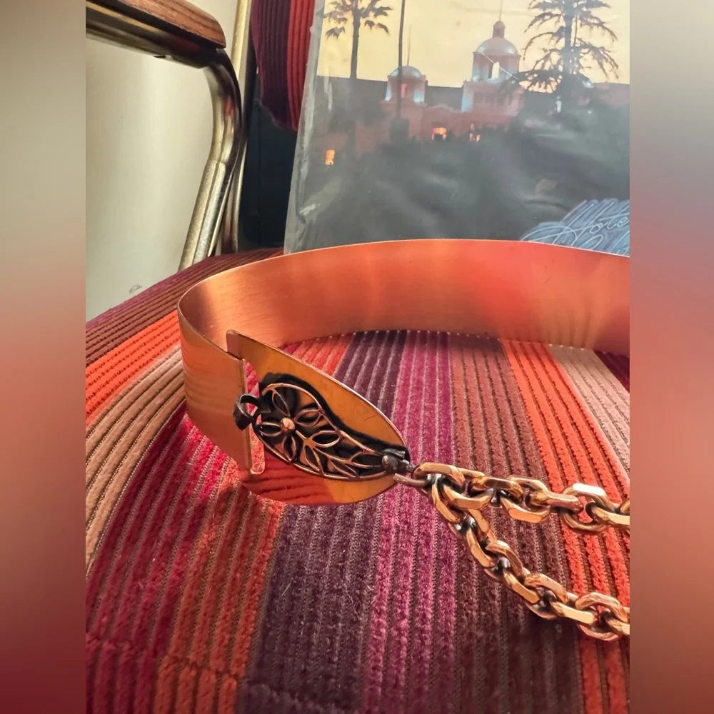 60s Vintage Leaf Copper Belt Sz SM - Picture 3 of 7